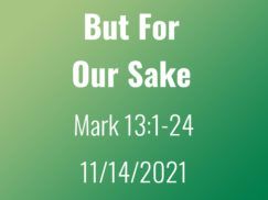 Sermon Title: But For Our Sake Bible Passage: Mark 13:1-24 Date 11/14/21